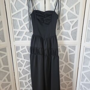 TROIS the Label Black Tie-Shoulder Ruched Bodice Maxi Dress